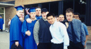 The gang outside the school for the last time