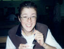 Jen happily eating her yogurt