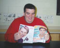 Drew reading a womens magazine
